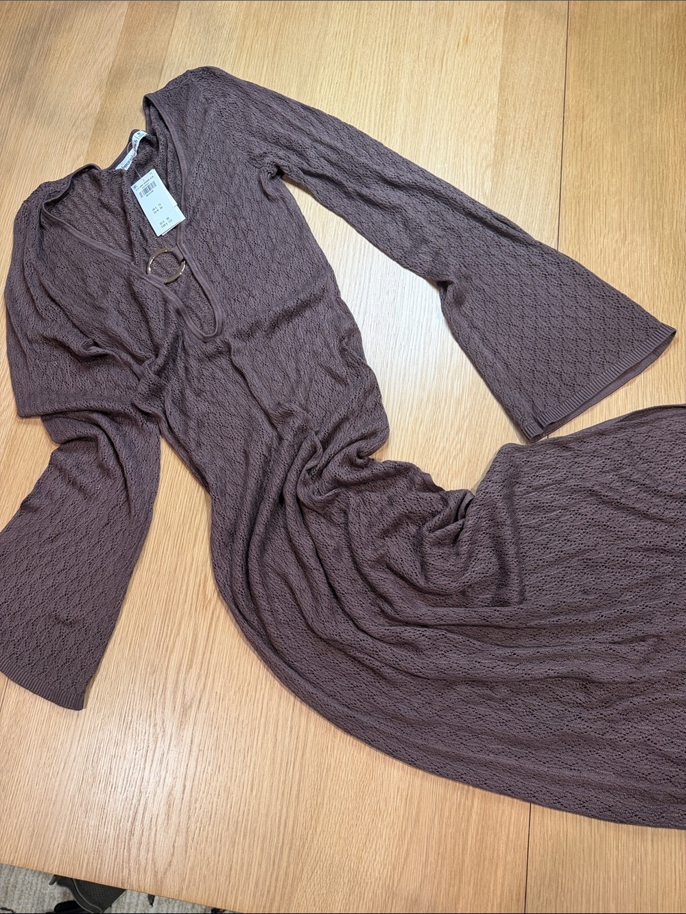 Abercrombie and Fitch Brown Textured Knit Swim Coverup with Ring Detail